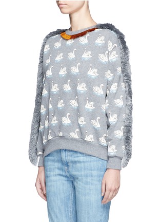 Front View - Click To Enlarge - STELLA MCCARTNEY - Fringe trim swan print cotton sweatshirt