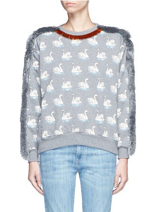Main View - Click To Enlarge - STELLA MCCARTNEY - Fringe trim swan print cotton sweatshirt