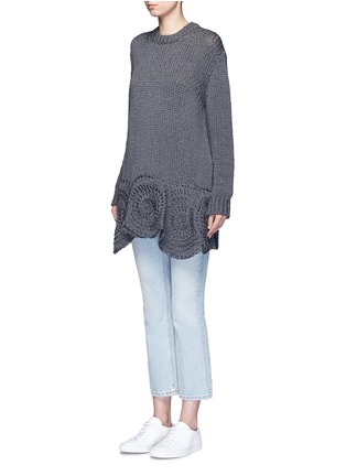 Front View - Click To Enlarge - STELLA MCCARTNEY - Floral hem chunky knit wool blend sweater