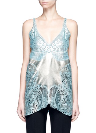 Main View - Click To Enlarge - STELLA MCCARTNEY - Metallic foil floral guipure lace crepe camisole top