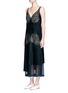 Front View - Click To Enlarge - STELLA MCCARTNEY - Floral lace sable satin dress