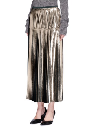 Front View - Click To Enlarge - STELLA MCCARTNEY - Metallic foil sable satin pleated skirt