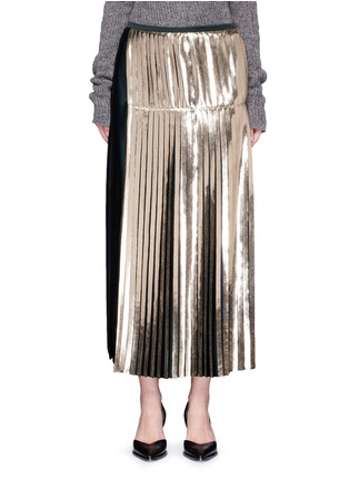 Main View - Click To Enlarge - STELLA MCCARTNEY - Metallic foil sable satin pleated skirt