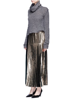 Figure View - Click To Enlarge - STELLA MCCARTNEY - Metallic foil sable satin pleated skirt