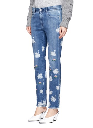 Front View - Click To Enlarge - STELLA MCCARTNEY - Bleached swan print slim fit jeans
