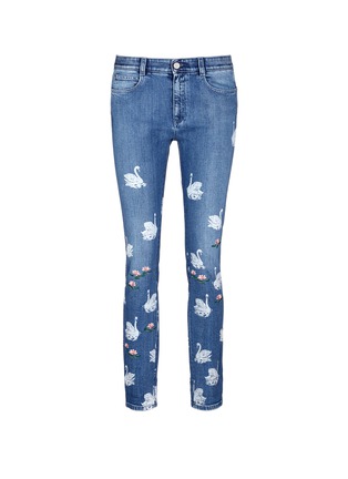 Main View - Click To Enlarge - STELLA MCCARTNEY - Bleached swan print slim fit jeans