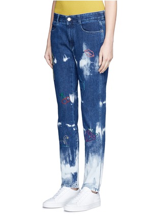 Front View - Click To Enlarge - STELLA MCCARTNEY - Embroidered acid wash skinny boyfriend jeans