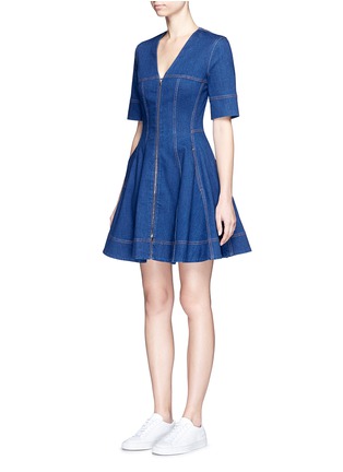 Front View - Click To Enlarge - STELLA MCCARTNEY - 'Lucette' zip front flared denim dress