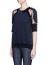 Front View - Click To Enlarge - STELLA MCCARTNEY - Mesh sleeve fringed bonded jersey T-shirt