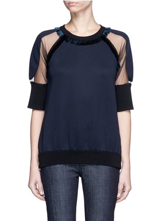 Main View - Click To Enlarge - STELLA MCCARTNEY - Mesh sleeve fringed bonded jersey T-shirt