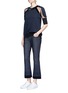 Figure View - Click To Enlarge - STELLA MCCARTNEY - Mesh sleeve fringed bonded jersey T-shirt
