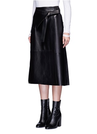 Front View - Click To Enlarge - HELMUT LANG - Lambskin leather wrap midi skirt