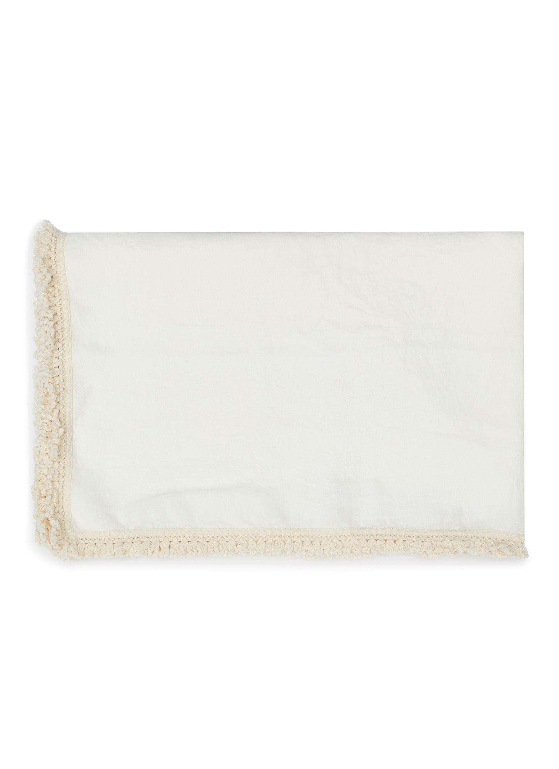 Medium Linen Tablecloth with Large Border - White