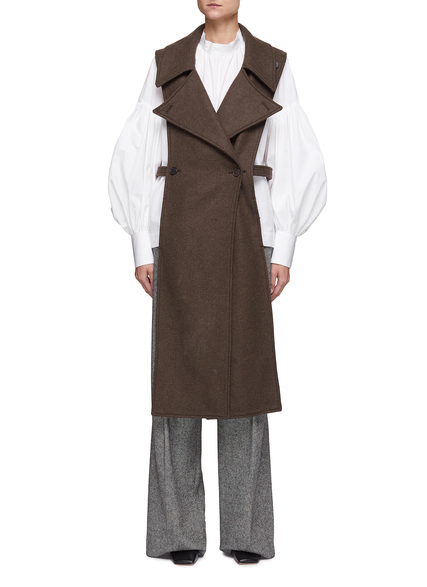 MARK KENLY DOMINO TAN Claudette' Wrap Coat Front Wool Blend Backless Vest