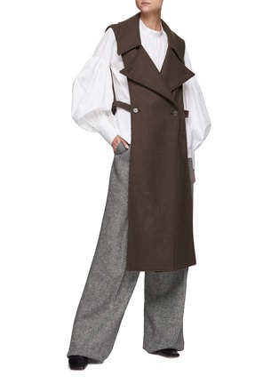 Figure View - Click To Enlarge - MARK KENLY DOMINO TAN - Claudette' Wrap Coat Front Wool Blend Backless Vest