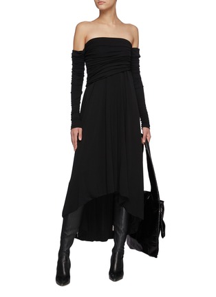 Figure View - Click To Enlarge - KHAITE - Nerissa' Off Shoulder Long-Sleeved Flared Midi Dress