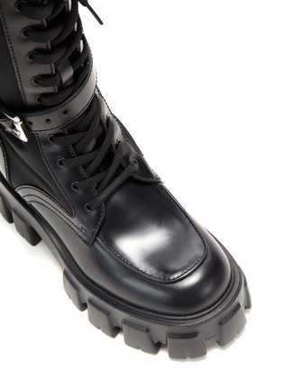 Detail View - Click To Enlarge - PRADA - Monolith Nylon Pouch Tall Combat Leather Boots