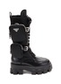 Main View - Click To Enlarge - PRADA - Monolith Nylon Pouch Tall Combat Leather Boots