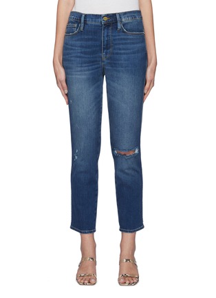 Main View - Click To Enlarge - FRAME DENIM - Le Sylvie Crop Raw After Knee Hole Purify Slim Straight Jeans
