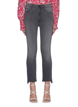 Main View - Click To Enlarge - MOTHER - The Insider' Washed Black Denim Frayed Step Hem Cropped Boot Jeans