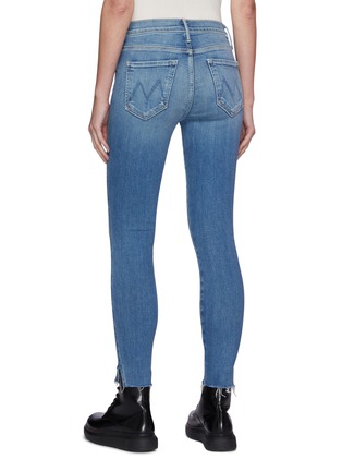 Back View - Click To Enlarge - MOTHER - High Waisted Vamp Fray Slit Medial Med Wash Ankle Skinny Jeans