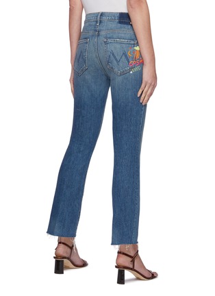 Back View - Click To Enlarge - MOTHER - Insider Ankle Fray Med Wash Embroidery Detail Crop Boot Jeans
