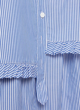  - TIBI - Striped Shirred Sleeve Cotton Shirt With Detachable Asymmetric Ruffled Collar