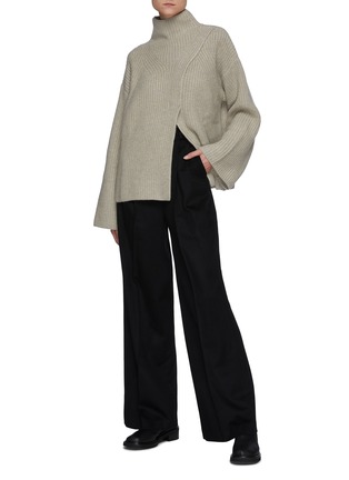 Figure View - Click To Enlarge - LOULOU STUDIO - Front Slit Flared Sleeve High Neck Sweater