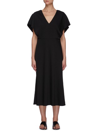 Main View - Click To Enlarge - VINCE - Flutter Sleeve V Neck Linen Midi Dress