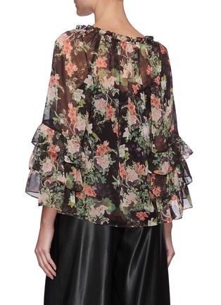 Back View - Click To Enlarge - ALICE & OLIVIA - Kallie' Ruffled Sleeve Tie V Neck Cropped Blouse