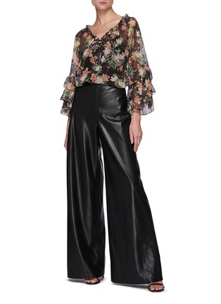 Figure View - Click To Enlarge - ALICE & OLIVIA - Kallie' Ruffled Sleeve Tie V Neck Cropped Blouse
