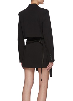 Back View - Click To Enlarge - HELMUT LANG - Cotton Blend Cropped Double Breasted 'Rider' Blazer With Detachable Belt