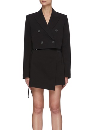 Main View - Click To Enlarge - HELMUT LANG - Cotton Blend Cropped Double Breasted 'Rider' Blazer With Detachable Belt