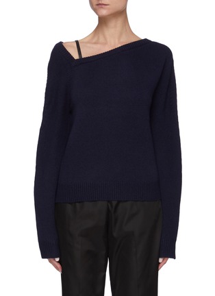 Main View - Click To Enlarge - HELMUT LANG - Leather Strap One Shoulder Wool Cashmere Blend Sweater