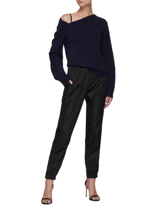 Figure View - Click To Enlarge - HELMUT LANG - Leather Strap One Shoulder Wool Cashmere Blend Sweater
