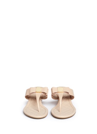 Front View - Click To Enlarge - COLE HAAN - "Tali Grand Bow' leather thong wedge sandals