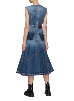 Back View - Click To Enlarge - ALEXANDER MCQUEEN - Sleeveless Shadow Bodice Denim Midi Dress