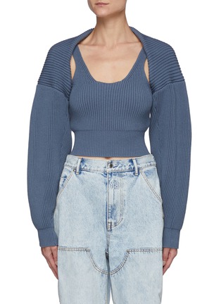 Main View - Click To Enlarge - T BY ALEXANDER WANG - Long Sleeved Cotton Blend Ribbed Knit Shrug