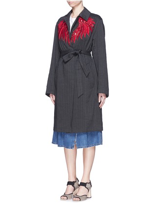 Front View - Click To Enlarge - DRIES VAN NOTEN - 'Reed' fan embroidery cotton-linen blazer