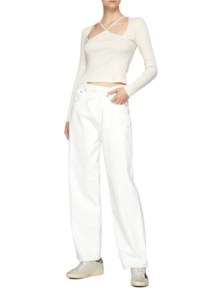 Figure View - Click To Enlarge - NINETY PERCENT - Ribbed Cut Out Long Sleeve Top