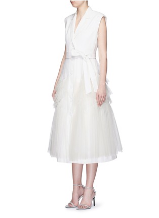 Front View - Click To Enlarge - DRIES VAN NOTEN - 'Roline' tiered ruffle tulle twill coat dress