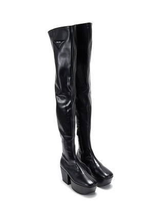 Figure View - Click To Enlarge - PRADA - STIVALETTI OVER THE KNEE ECO NAPPA STRETCH LEATHER BOOTS