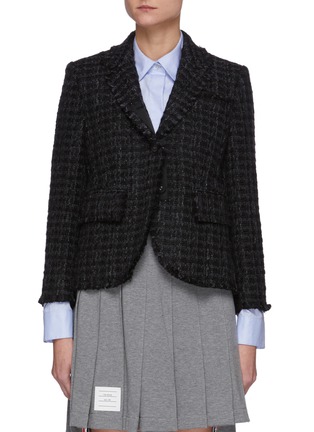 Main View - Click To Enlarge - THOM BROWNE  - Downsized Frayed Chequered Tweed Wool Single Breasted Blazer