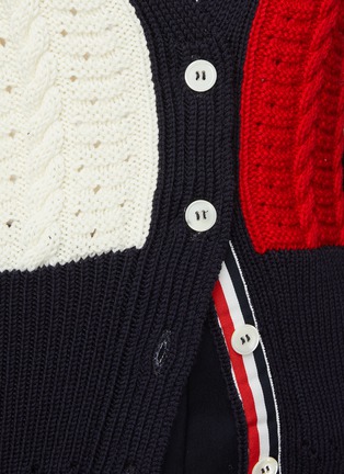  - THOM BROWNE  - Pannelled Pointelle Cable Wool Cardigan