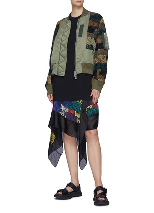 Figure View - Click To Enlarge - SACAI - Nylon Panel Lace Sleeves Bomber Jacket