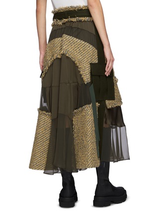 Back View - Click To Enlarge - SACAI - Canvas Tweed Patchwork Chiffon Wrap Maxi Skirt