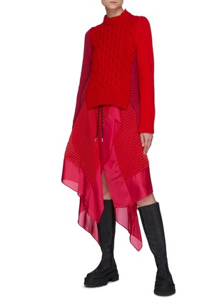 Figure View - Click To Enlarge - SACAI - Wool Cable Knit Panelled Wool Sweater