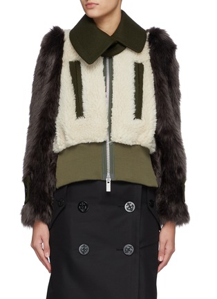 Main View - Click To Enlarge - SACAI - Pointed Faux Fur Sleeve Synthetic Shearling Zip Up Blouson