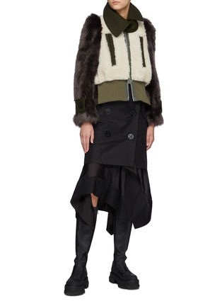 Figure View - Click To Enlarge - SACAI - Pointed Faux Fur Sleeve Synthetic Shearling Zip Up Blouson