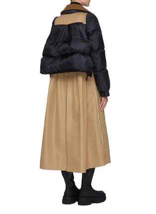 Back View - Click To Enlarge - SACAI - Hybrid Puffer Cotton Blend Trench Coat With Elongated Waist Belt